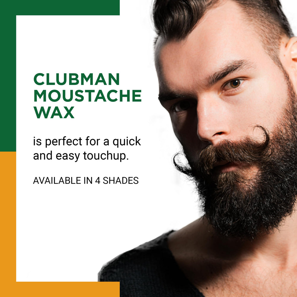 Clubman moustache wax brush included for quick shaping on the go