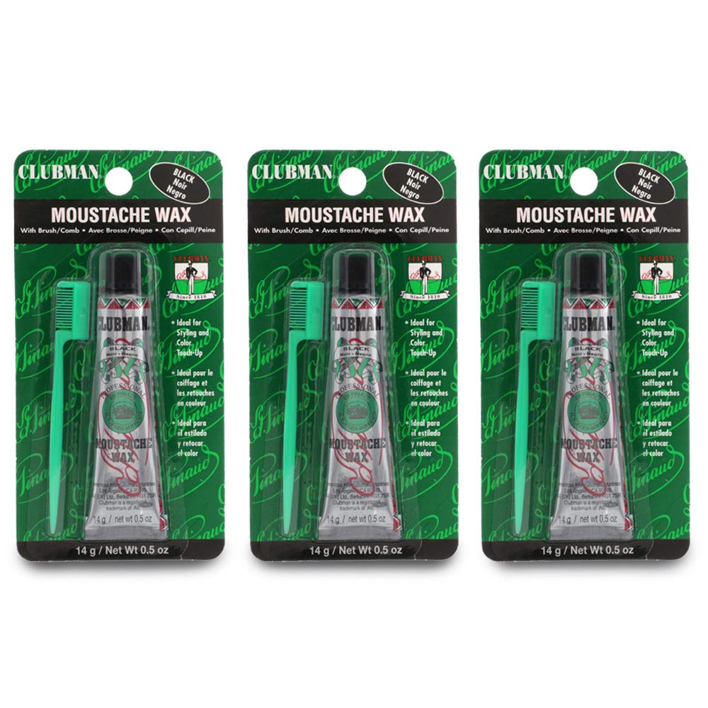 Clubman moustache wax hang pack black tube front for portable styling on the go.