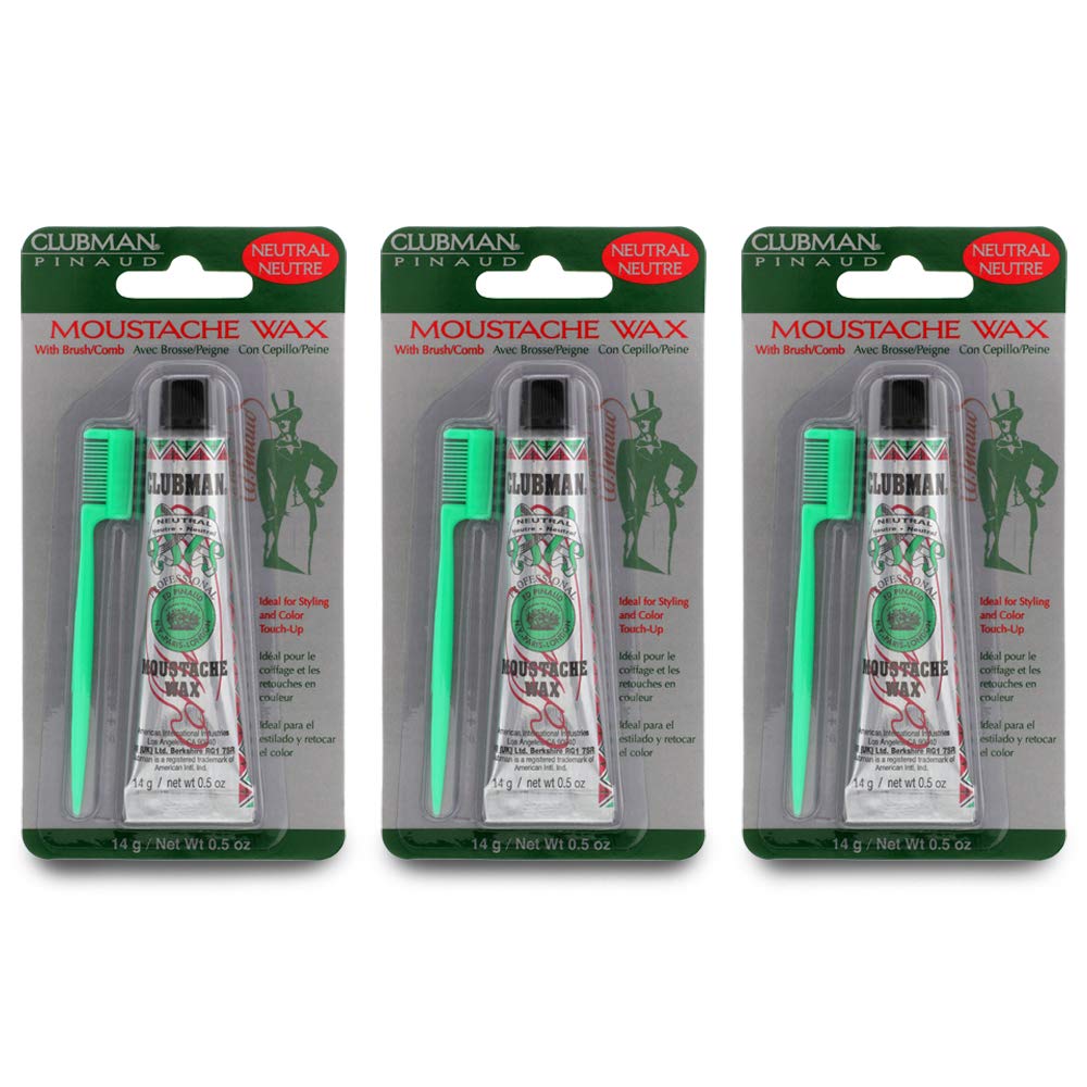 Clubman moustache wax hang pack neutral tube front for easy, non-greasy daily styling.