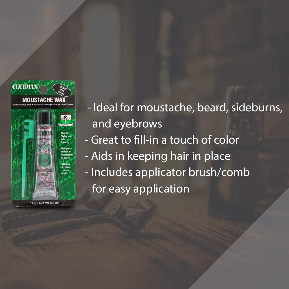 Clubman moustache wax hang pack packaging-display highlighting heritage branding.