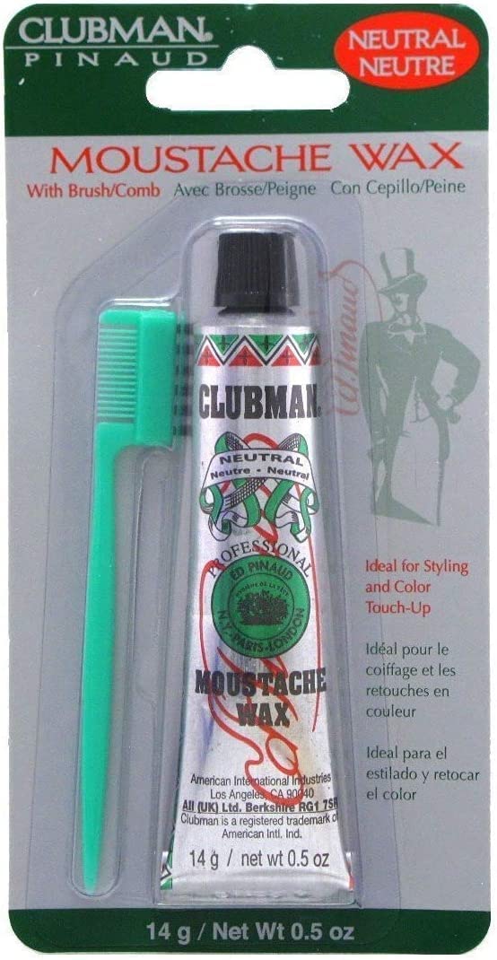 Clubman moustache wax neutral 14g packaging for quick touch-ups