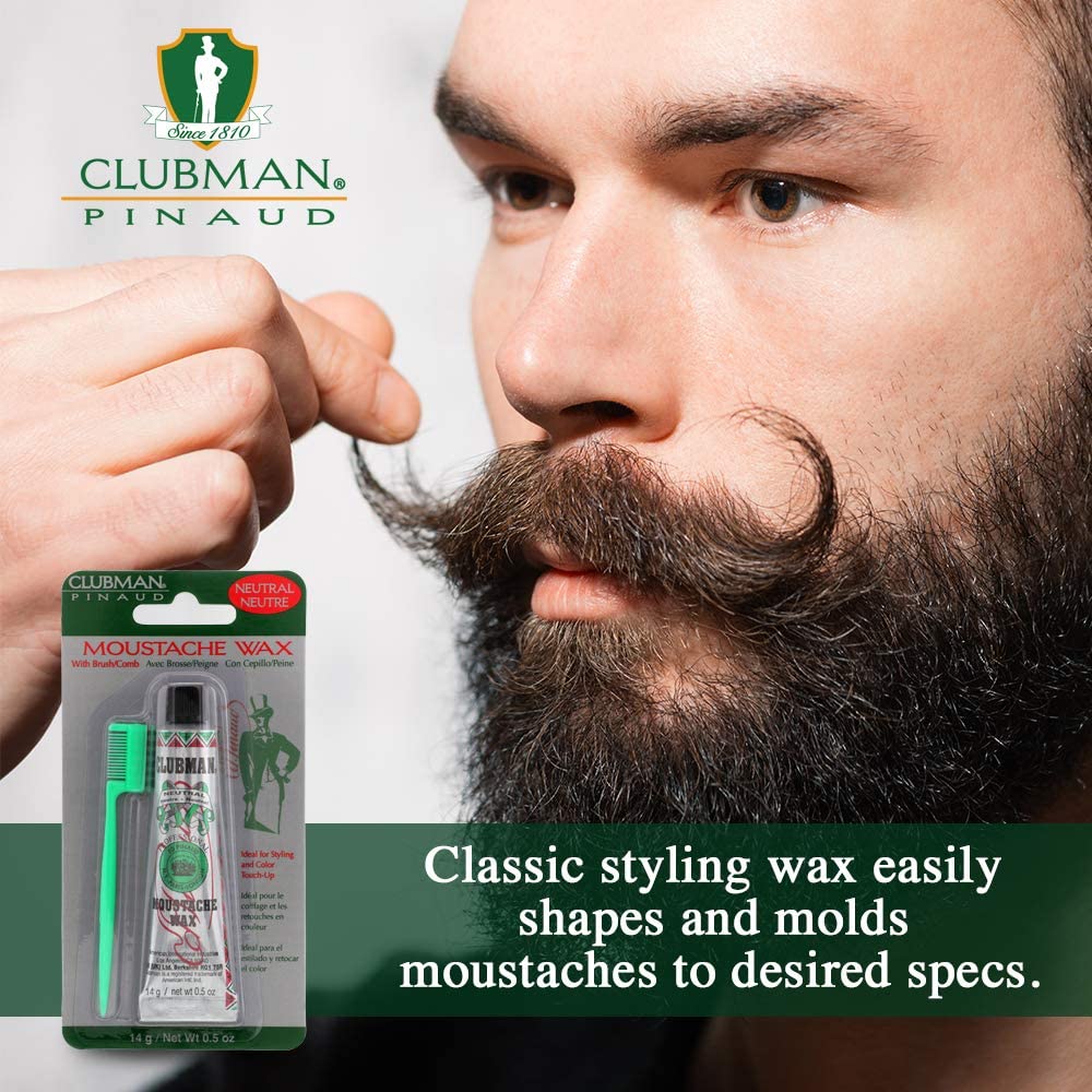 Clubman moustache wax neutral 14g close-up illustrating smooth application