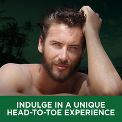 Clubman Pinaud Beard and Body Wash bottle closeup emphasizes refreshing herbal citrus scent.