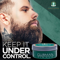 Clubman Pinaud Beard Balm being applied shows quick-absorb, non-greasy hold