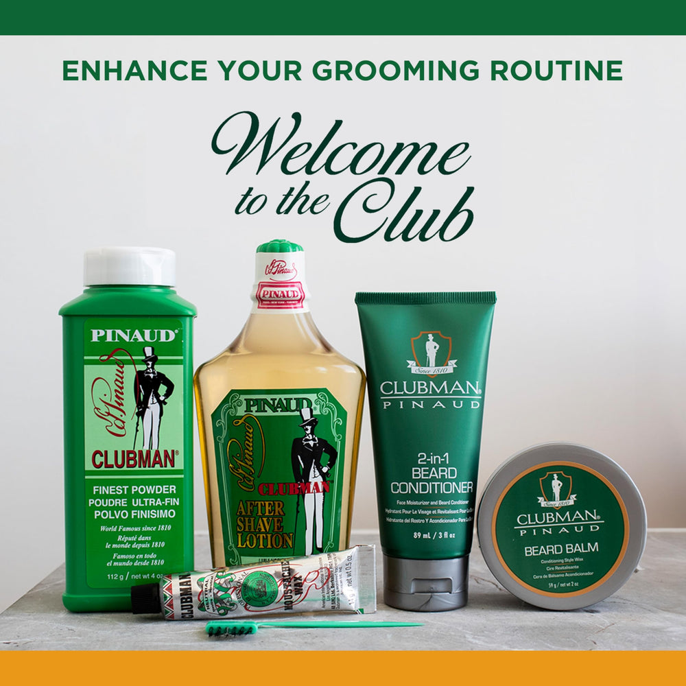 Clubman Pinaud Balm offers a mild masculine fragrance during routines