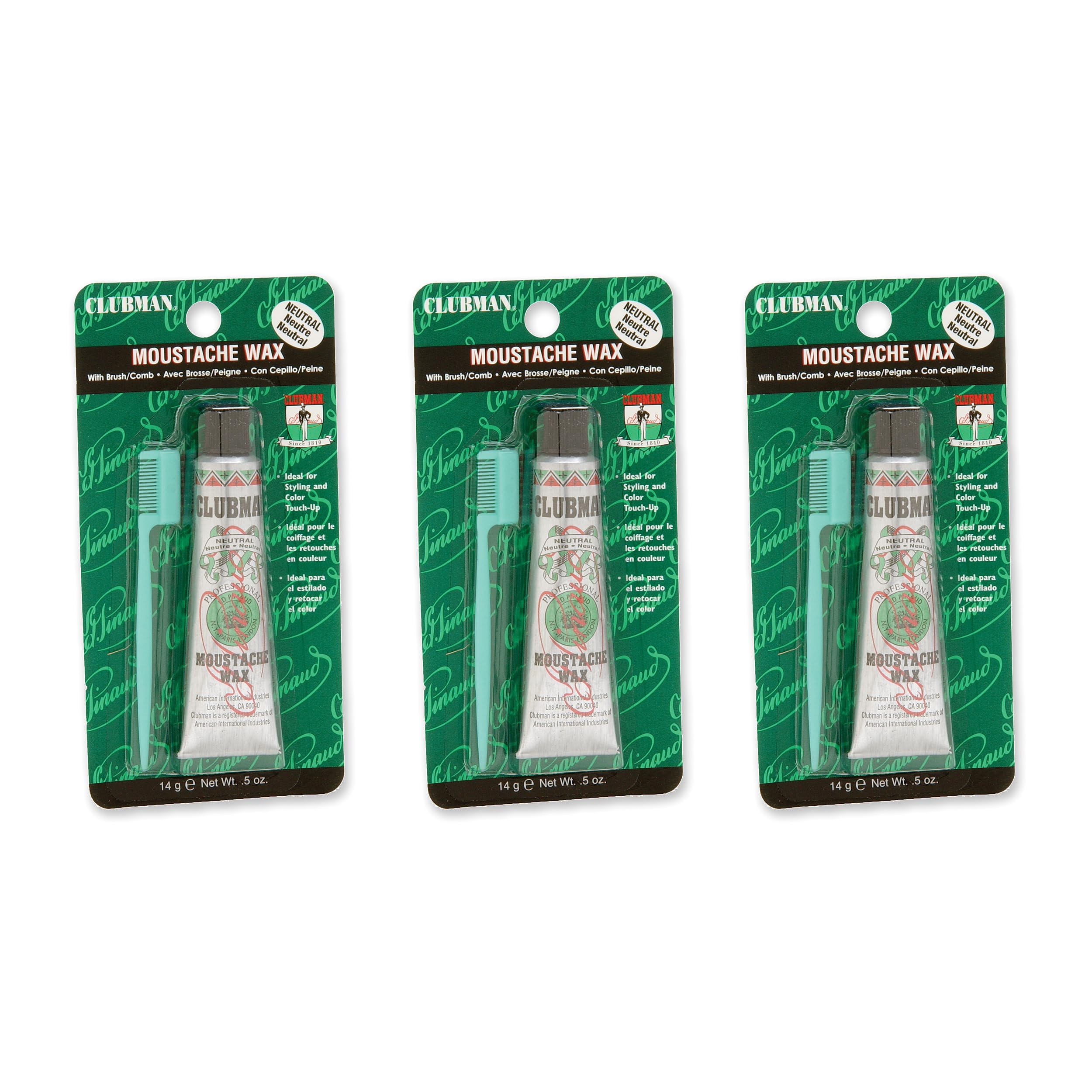 Clubman Pinaud moustache wax with comb applicator pack of 3 for easy grooming and styling