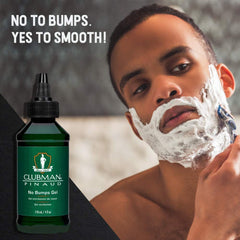 Clubman Pinaud No Bumps gel applied to the face during shave for calming relief