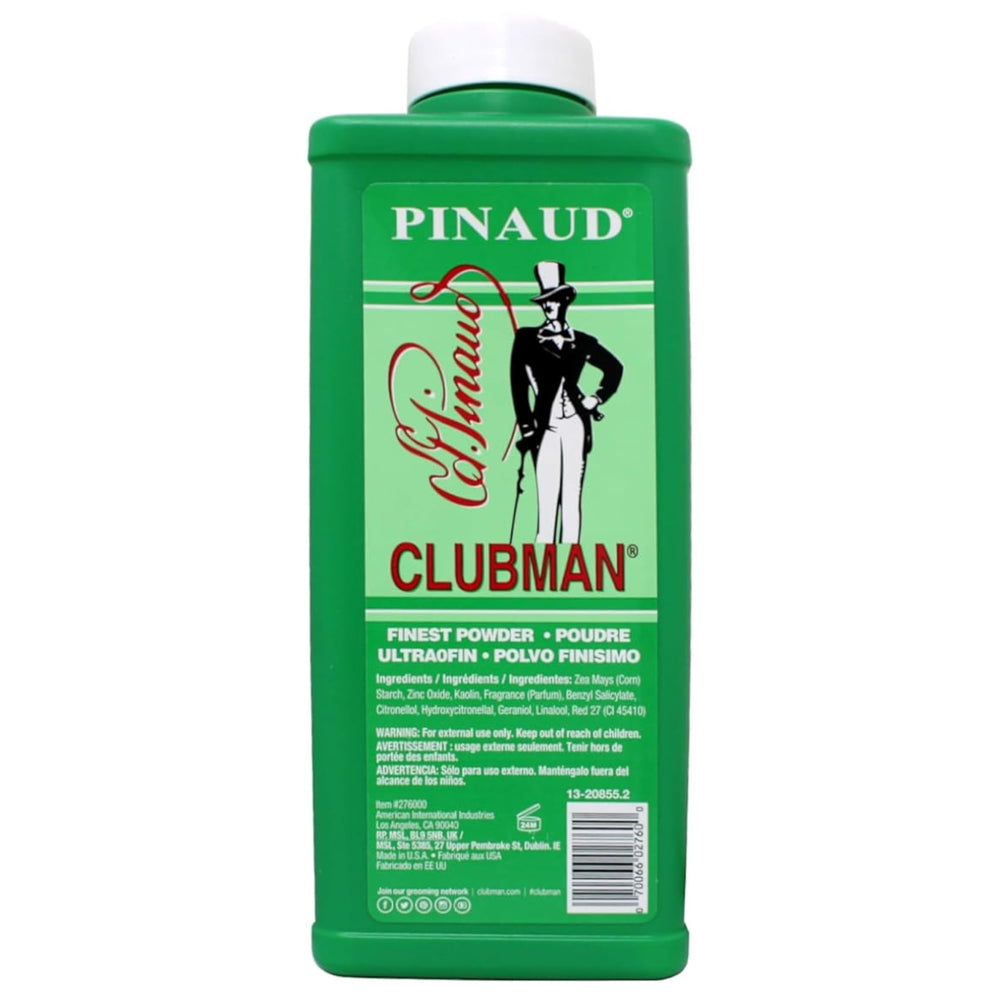 Clubman Pinaud Powder on the face softens look of minor nicks and blemishes.