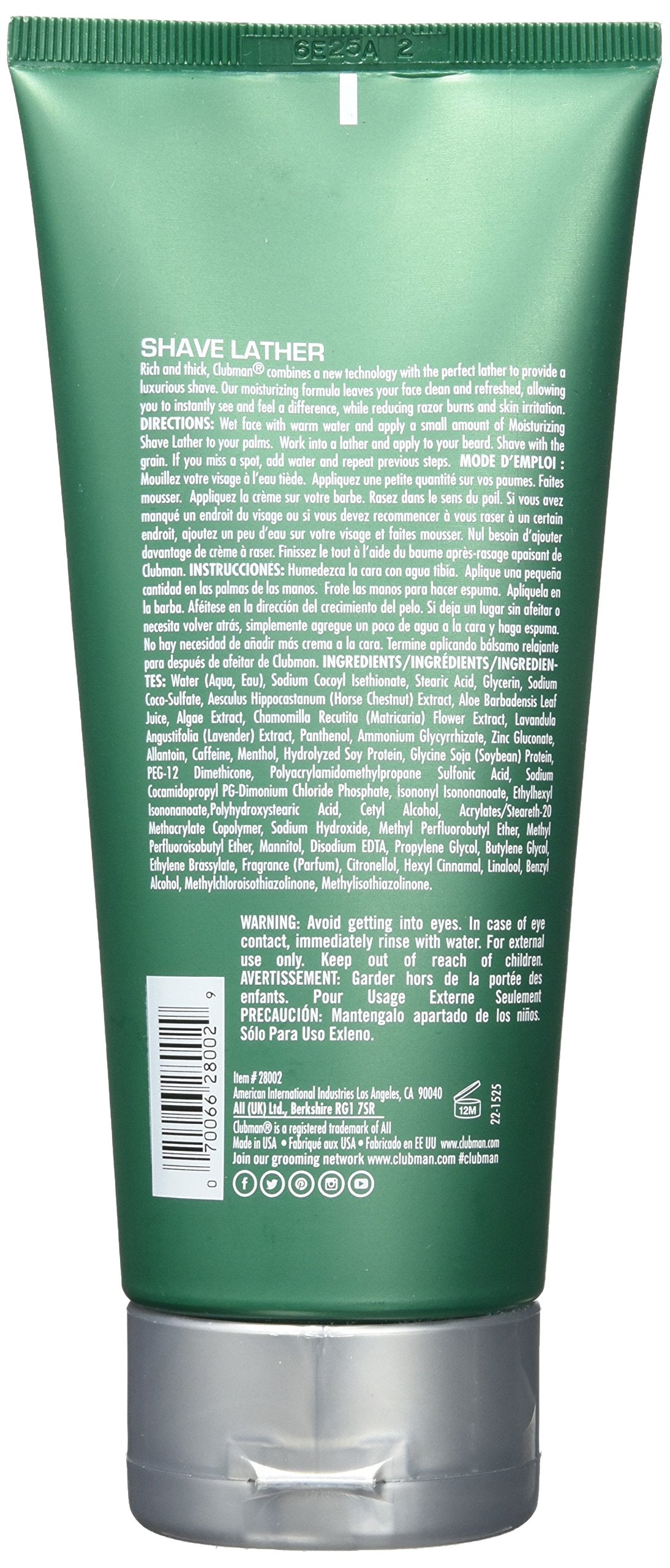 Clubman Pinaud shaving cream close-up shows rich lather for a comfortable, irritation-free shave.