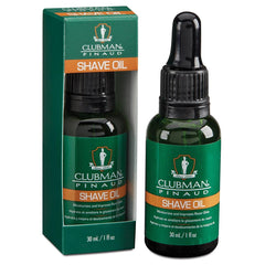 Clubman Pre Shave Oil bottle closeup for premium shaving prep.