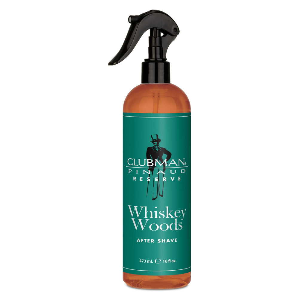 Clubman Reserve Whiskey Woods spray bottle offers a long-lasting fragrance for daily wear.