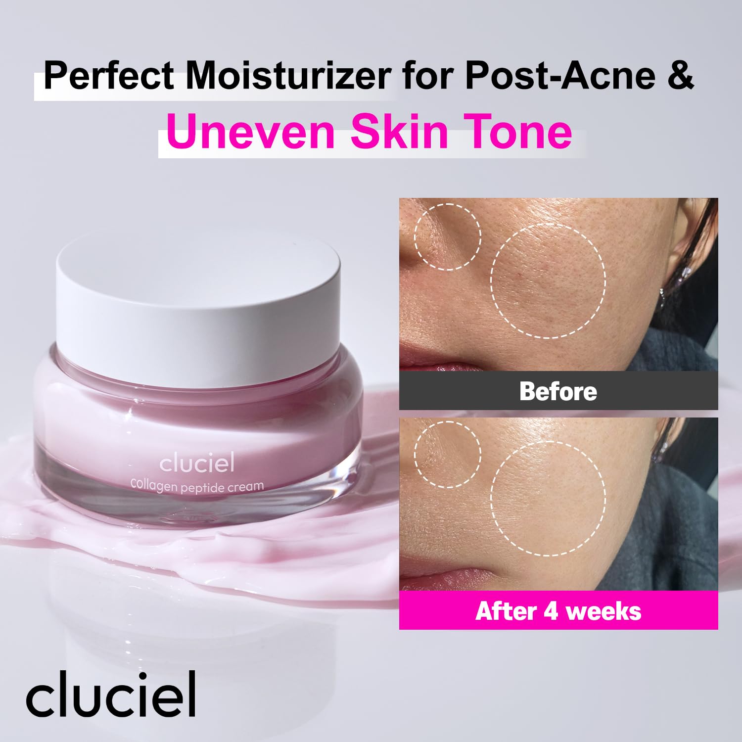 cluciel Collagen Peptide Cream texture swirl demonstrating skin smoothing and glow