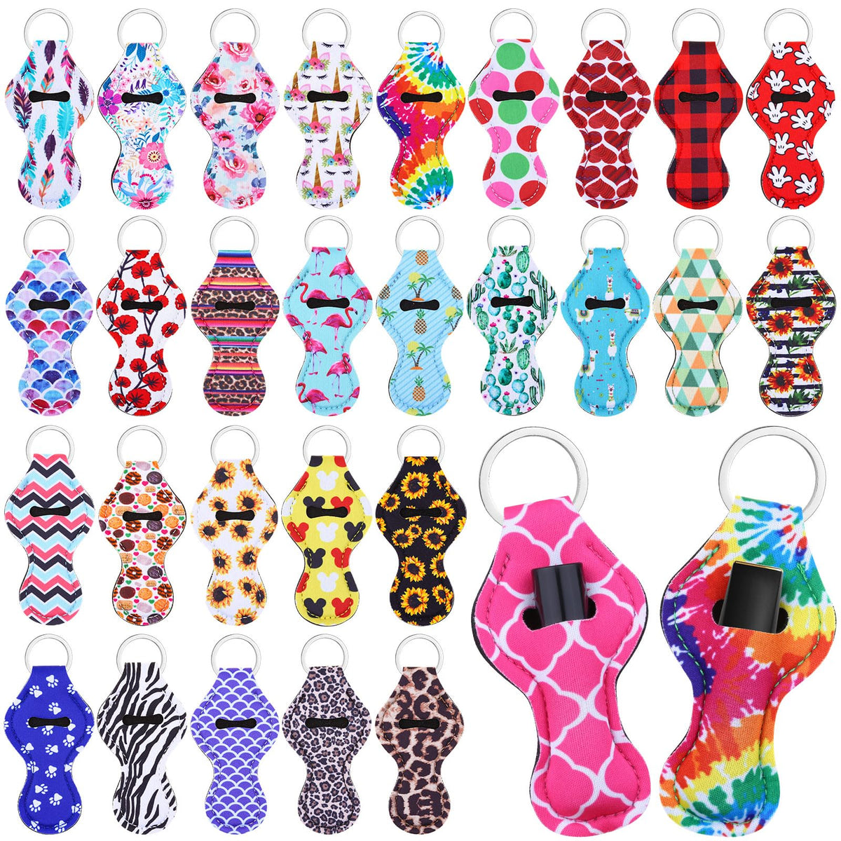 Cludoo 30-pcs chapstick holder pack with colorful clips for on-the-go lip care.