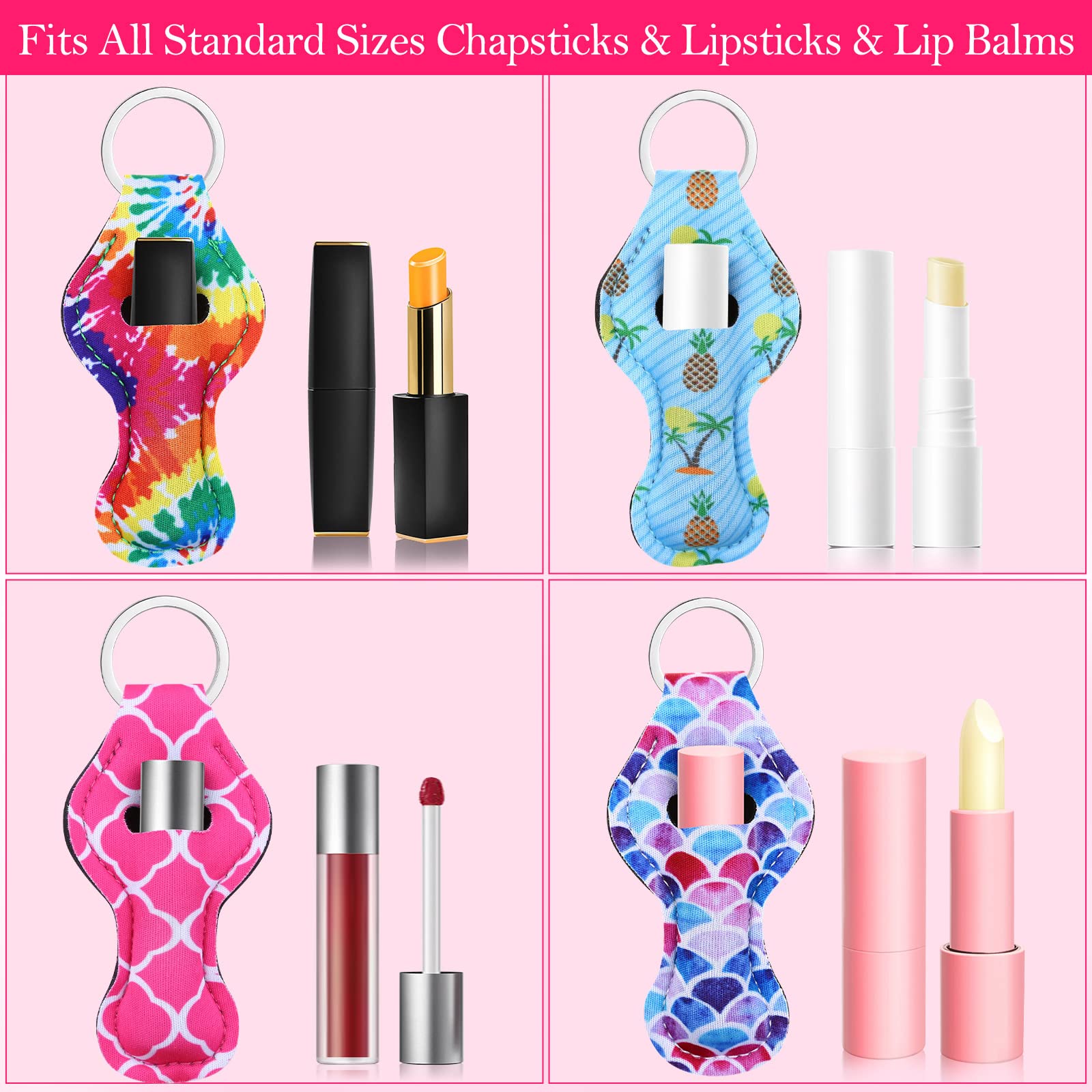 Cludoo chapstick holder clip demonstrates fit for most lip balms and lipsticks.