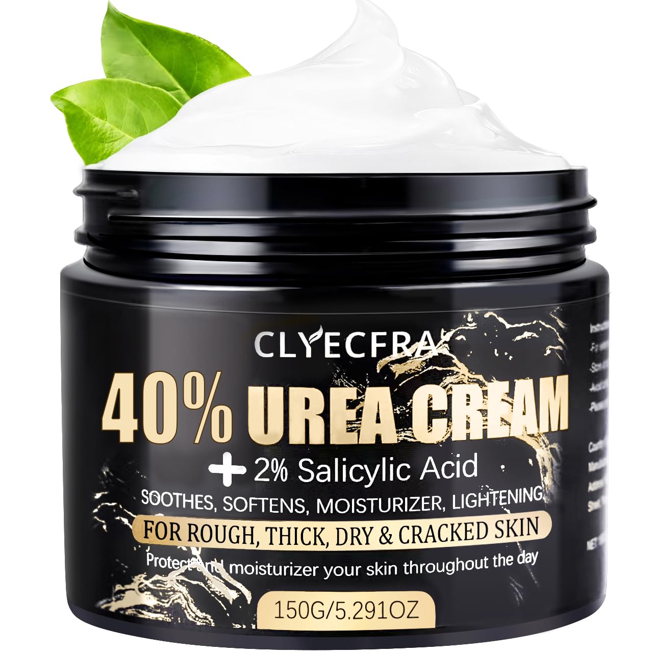 Clyecfra 40% Urea Cream jar shows rich texture for deep hydration.