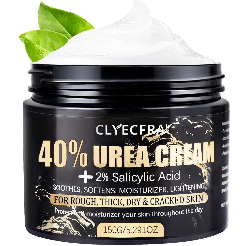 Clyecfra 40% Urea Cream jar shows rich texture for deep hydration.