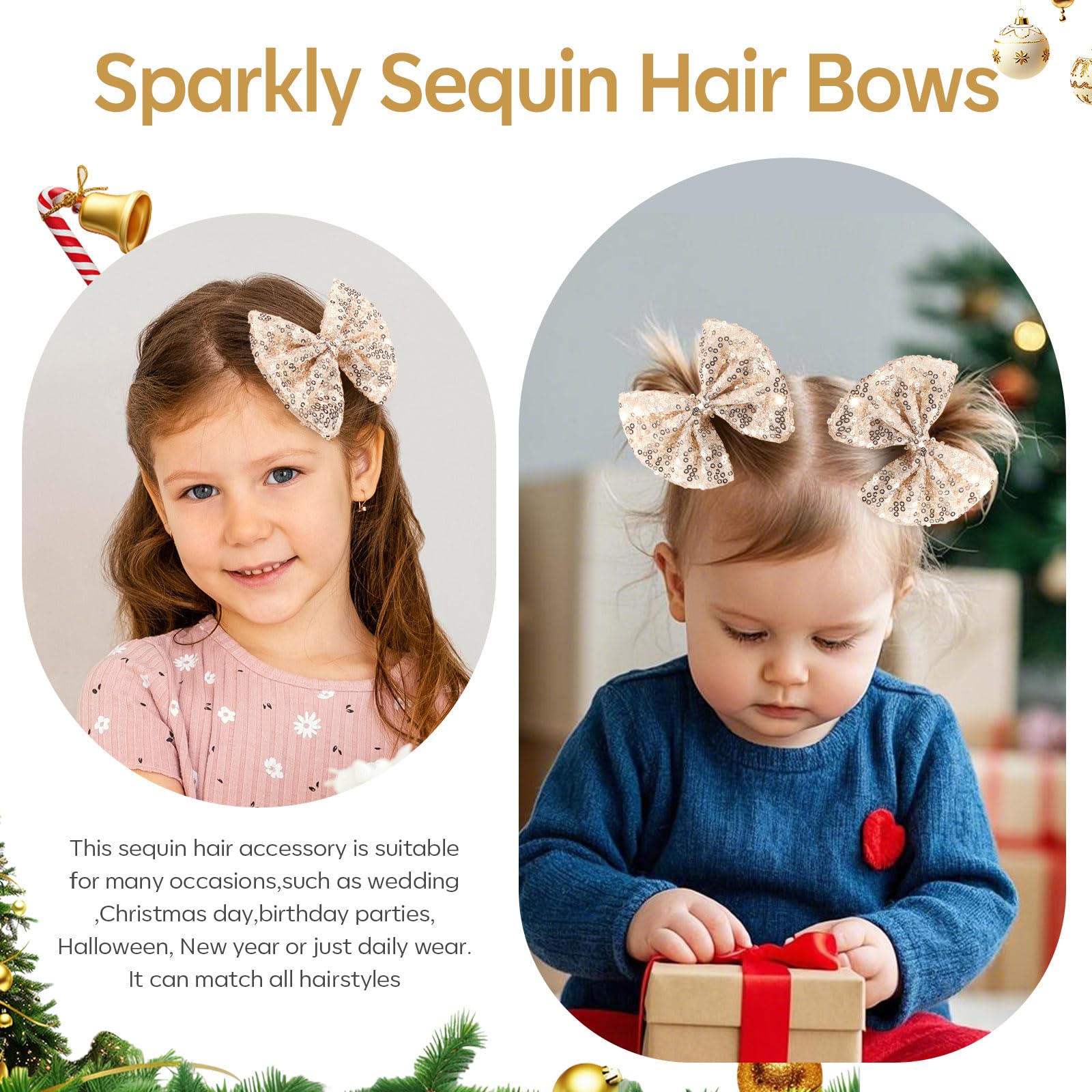 CN Christmas/birthday hair bow adds festive shimmer to outfits.