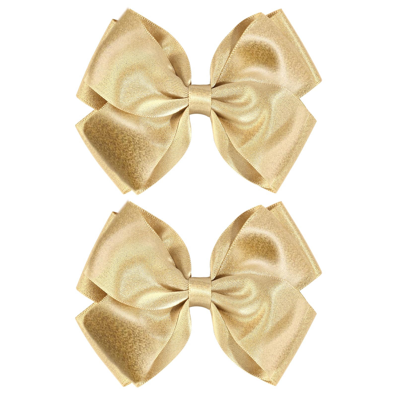 CN gold glitter hair bow clip closeup with shimmering satin finish for party-ready sparkle