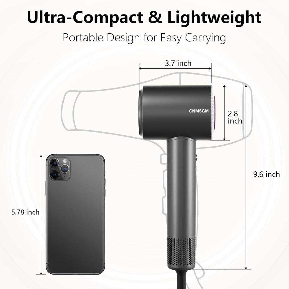 CNMSGM hair dryer compact black-gray design suits travel.