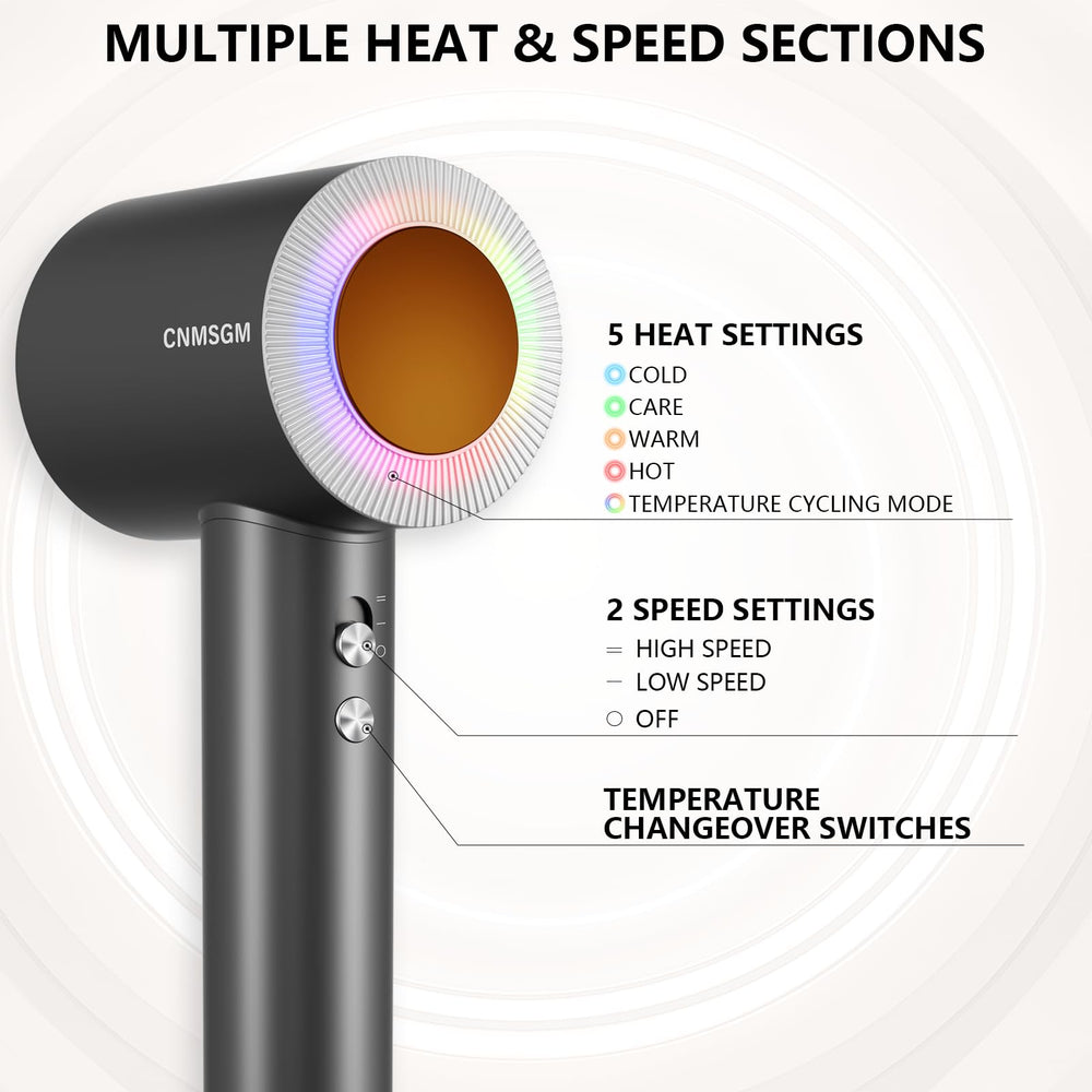 CNMSGM hair dryer lightweight ergonomic design enables comfortable daily use.