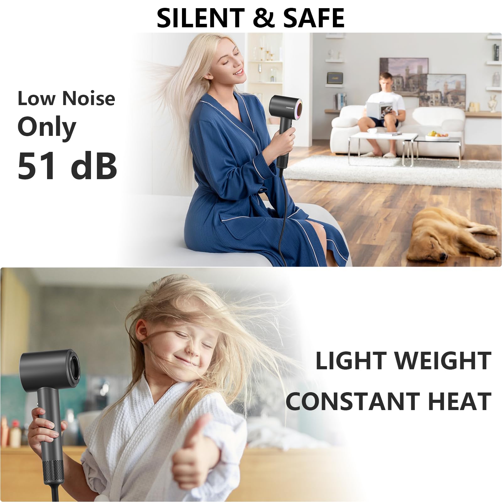 CNMSGM hair dryer magnetic attachments include concentrator and diffuser.