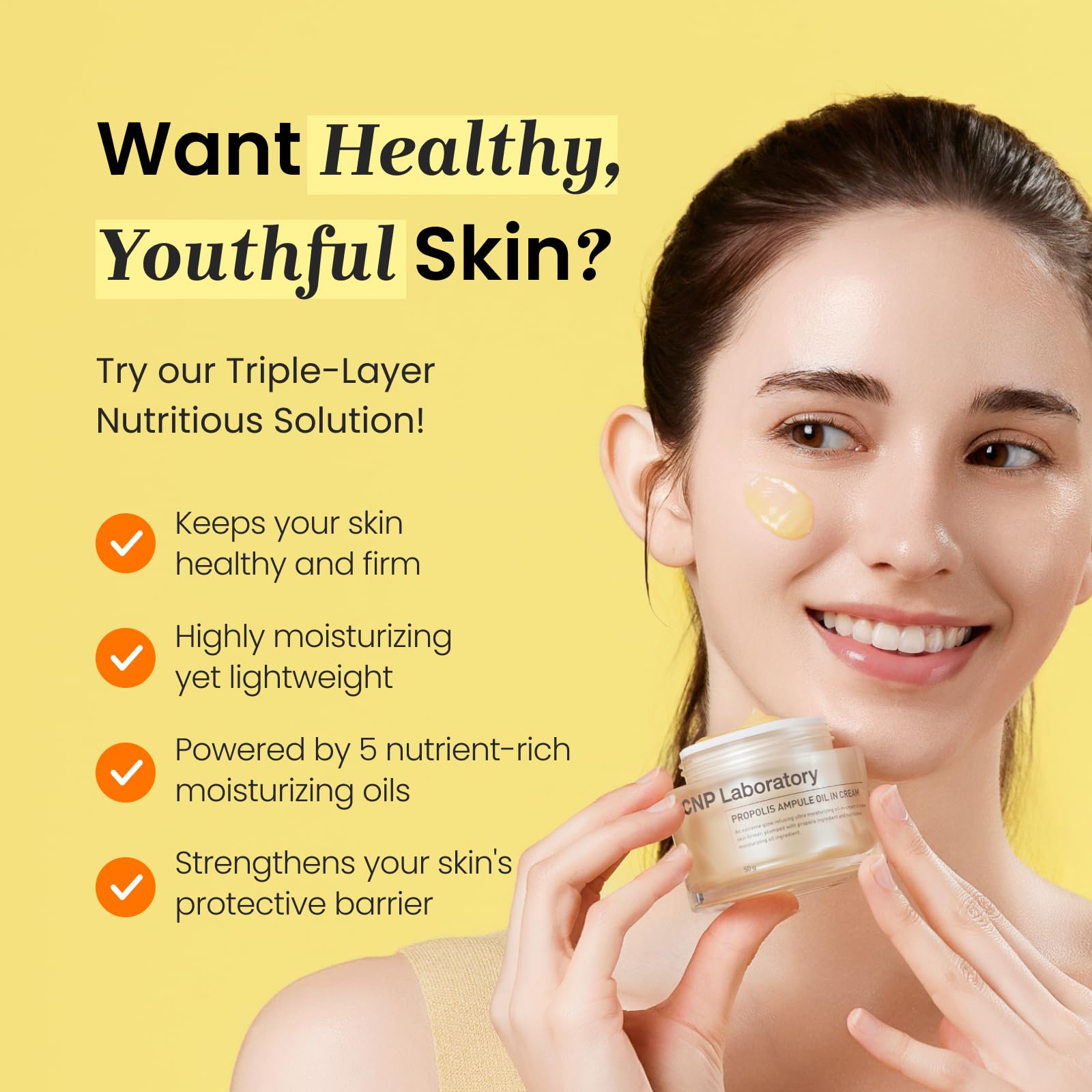 CNP Honey Ceramide Moisturizer texture swirl shows quick-absorbing oil-in-cream consistency