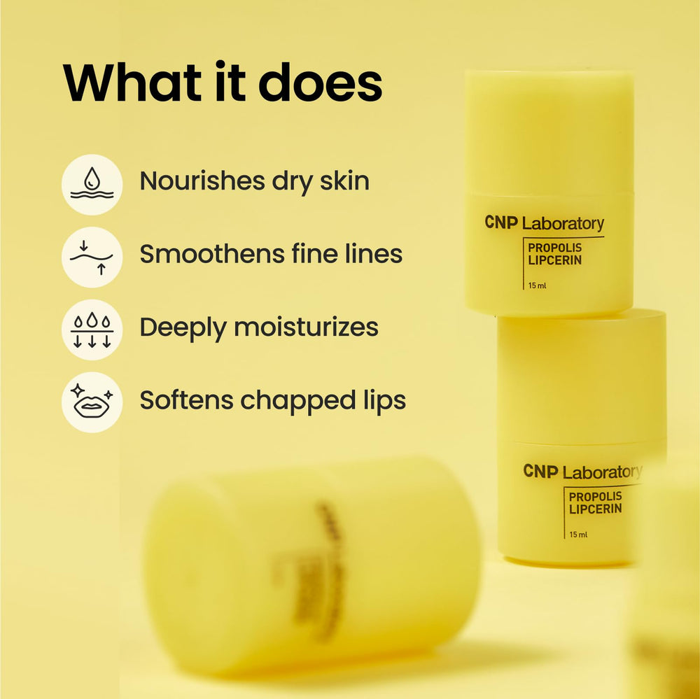 CNP Honey Lip Butter with propolis and Manuka honey for rich moisturization.
