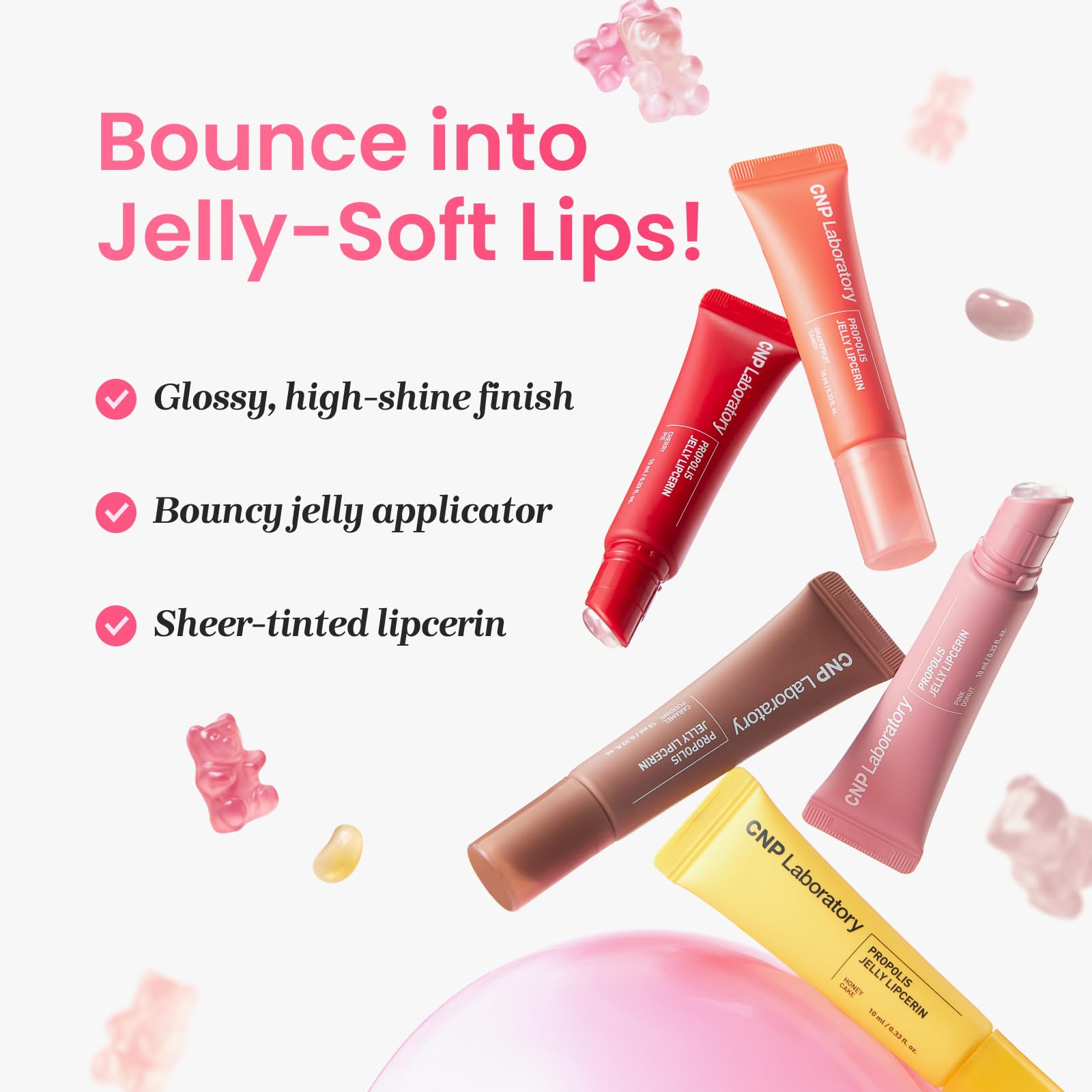 CNP Propolis Jelly Lipcerin 01 Honey Cake bottle front shot emphasizes premium packaging.