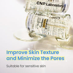 CNP Rescue+Propolis Serum on the face demonstrates pore refinement and calming effects