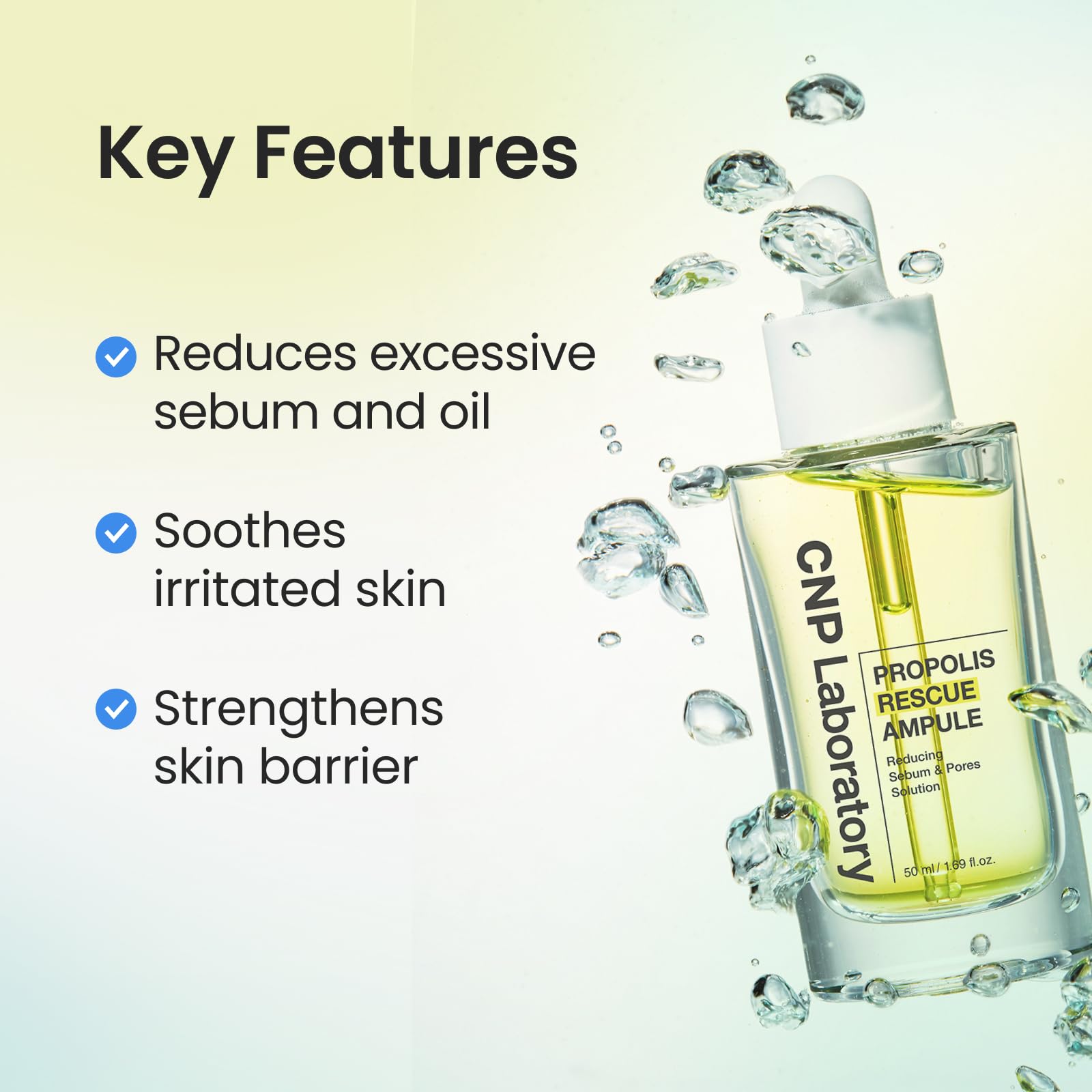 CNP Rescue+Propolis Serum pump demonstrates quick absorption for oily skin