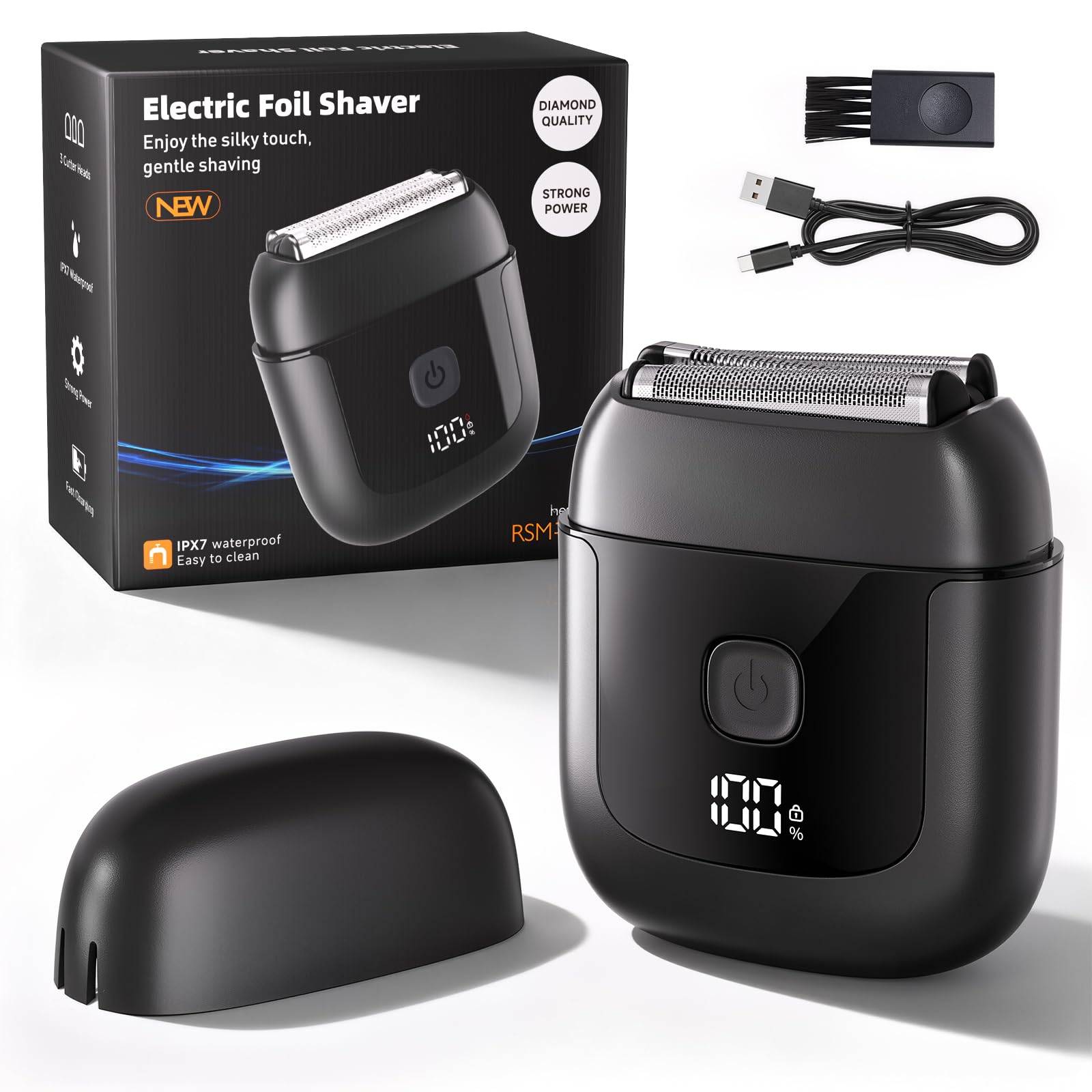 Cnunkn electric foil shaver showing 3 floating blades for a smooth, irritation-free shave.