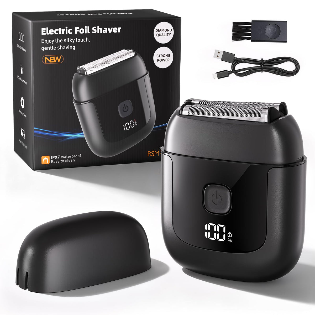Cnunkn electric foil shaver showing 3 floating blades for a smooth, irritation-free shave.