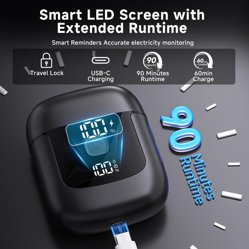 Cnunkn shaver displays LED charging status for easy power planning.