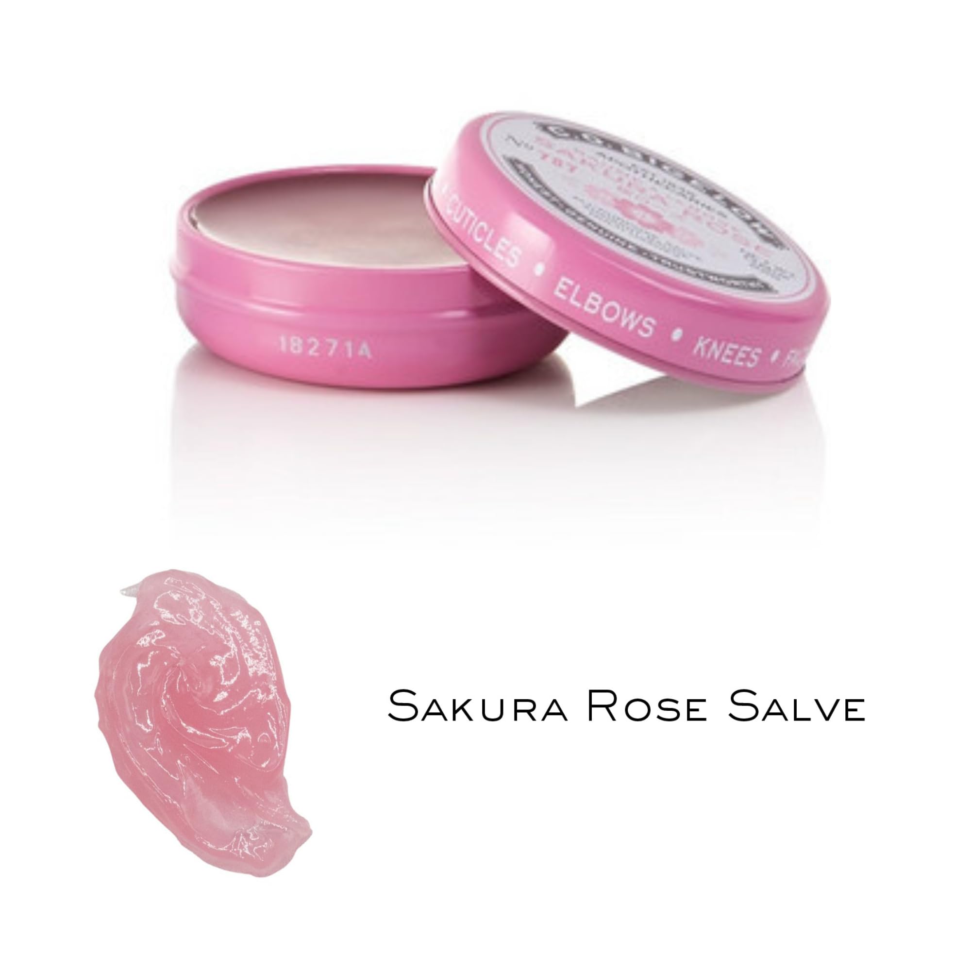 C.O. Bigelow Sakura Rose Salve tin used on hands for dry skin relief.