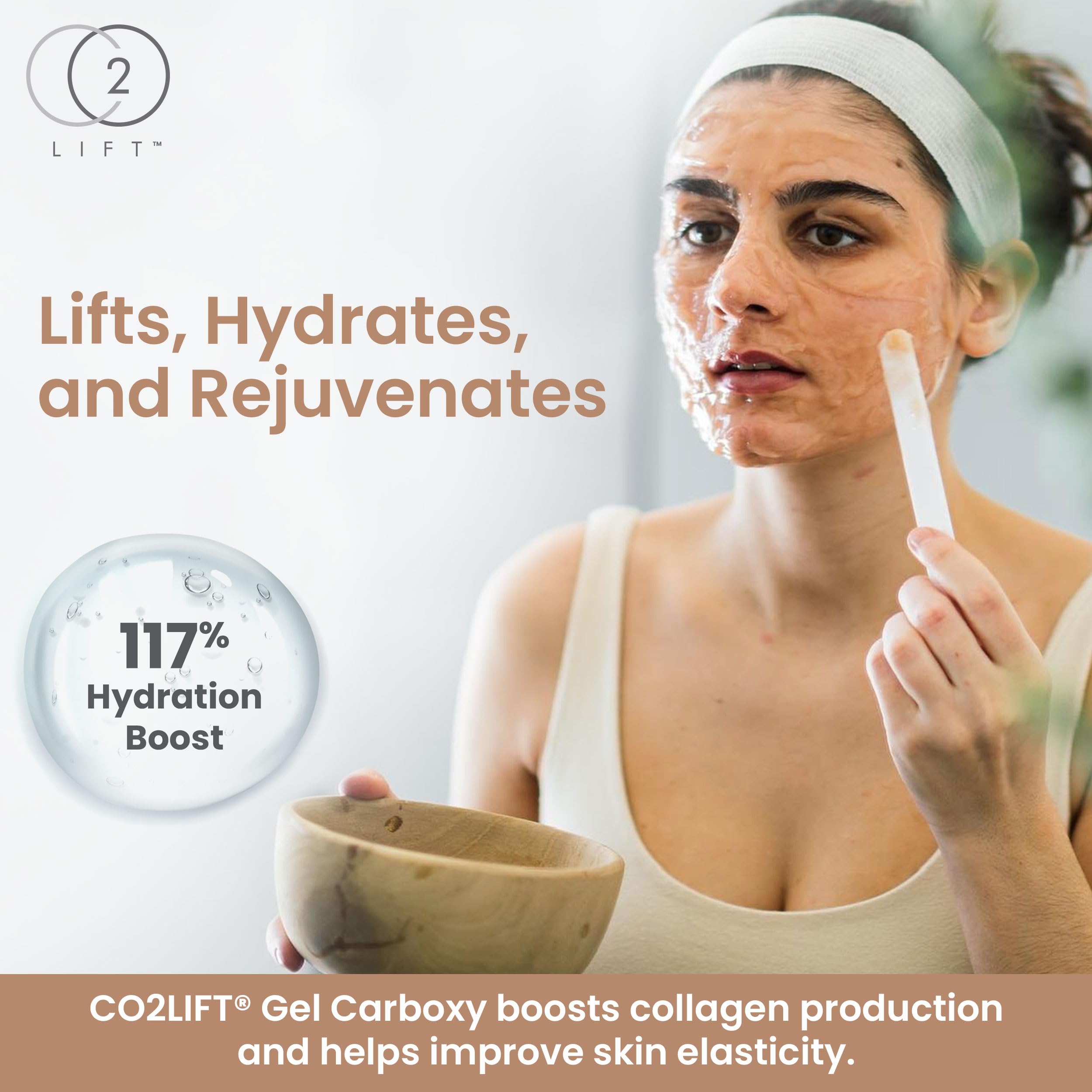 CO2Lift Carboxy Gel Mask closeup gel texture emphasizes hydration-ready formula