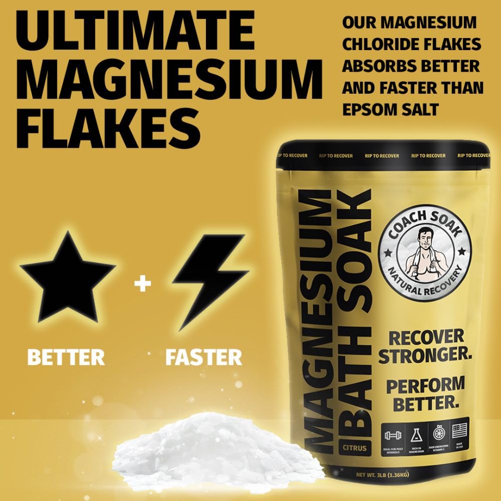 Coach Soak Recovery Bath Soak pure magnesium flakes close-up highlights mineral-rich content.