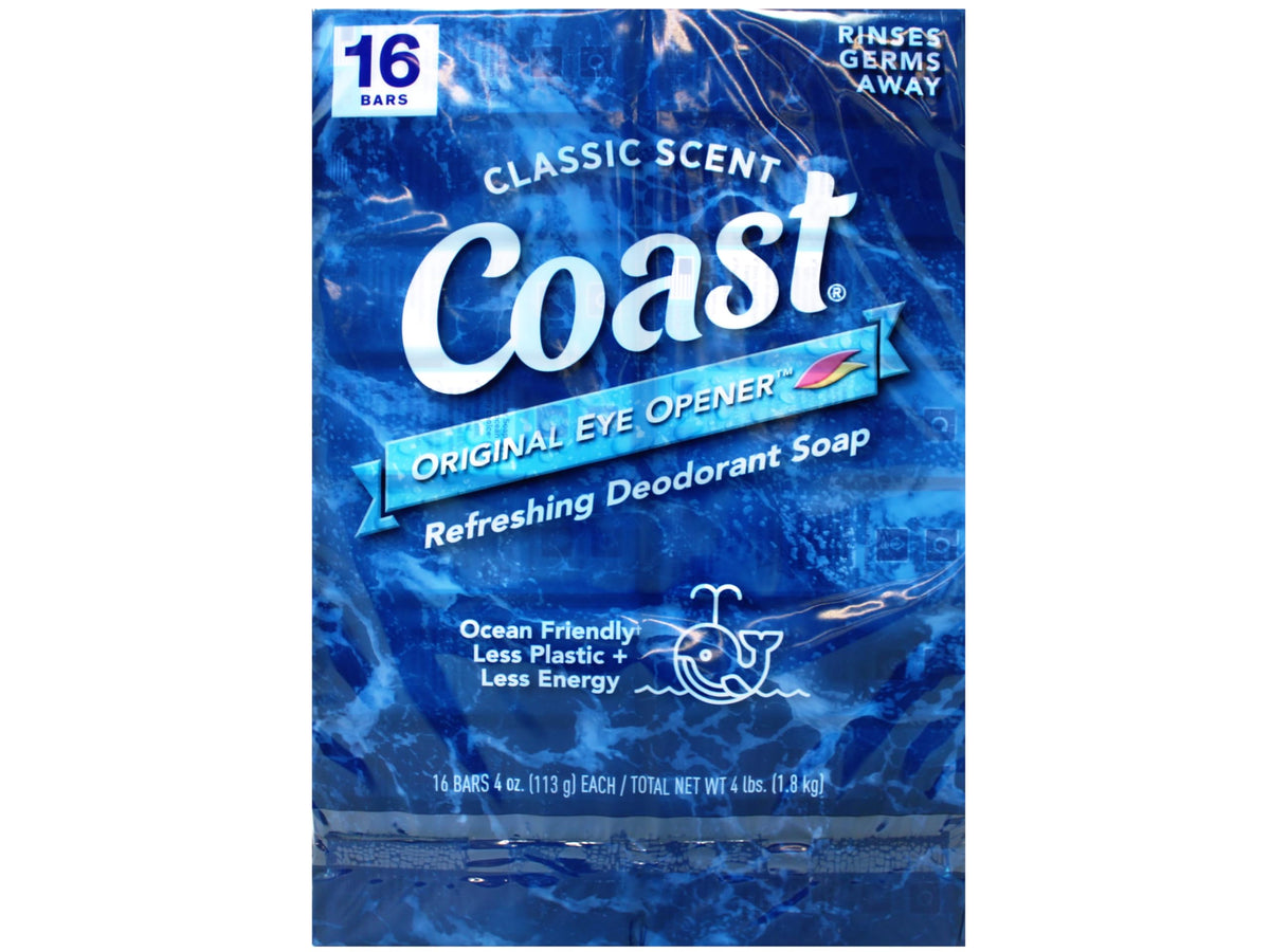 Coast deodorant soap bars pack-16 in-box offers bulk value for home and travel.