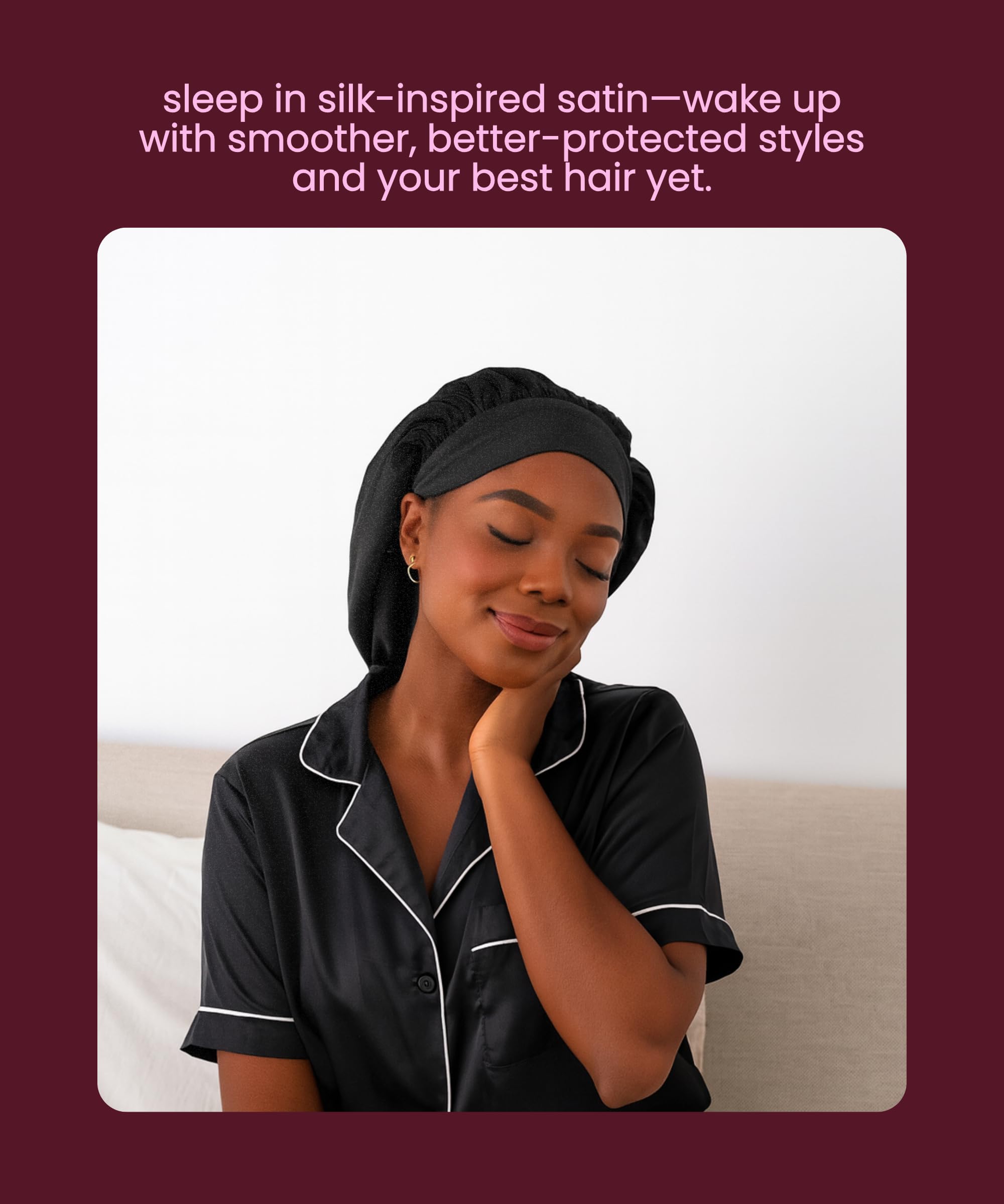 Cobana double-lined satin night cap close-up reveals soft breathable lining for curls.
