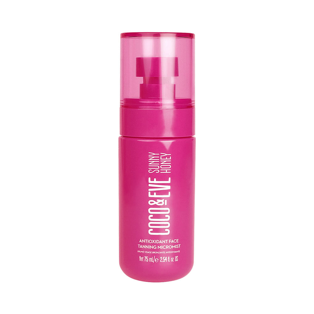 Coco & Eve Antioxidant Face Tanning Micromist bottle close-up showing natural glow