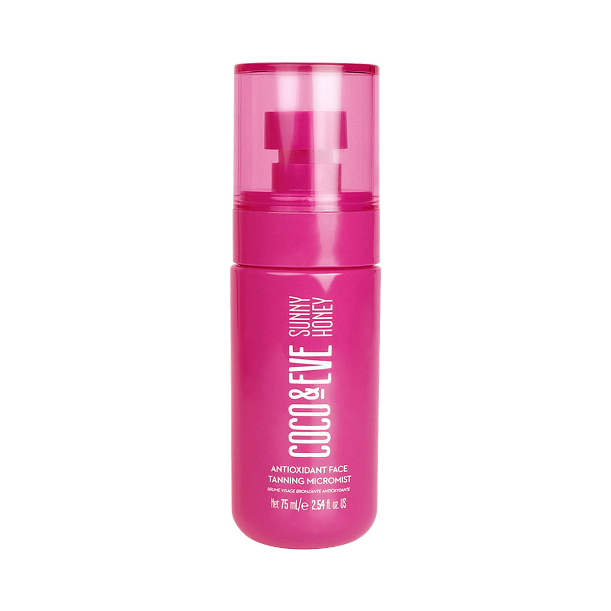 Coco & Eve Antioxidant Face Tanning Micromist bottle close-up showing natural glow