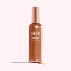 Coco & Eve Antioxidant Glow Shimmer Bottle Pour demonstrates even distribution for shimmer.