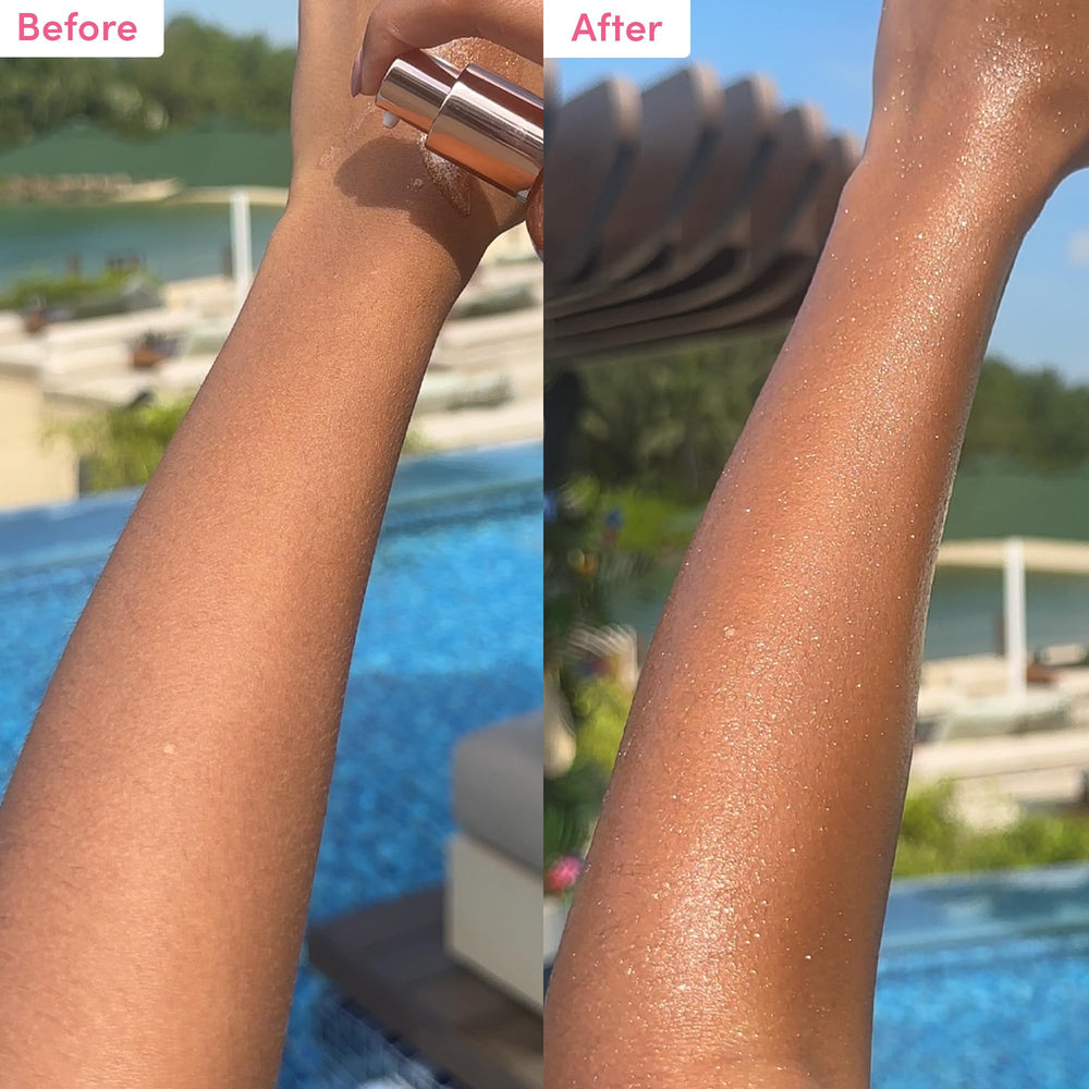 Coco & Eve Antioxidant Glow Shimmer Lightweight Dry Oil provides fast-absorbing moisture without heaviness.