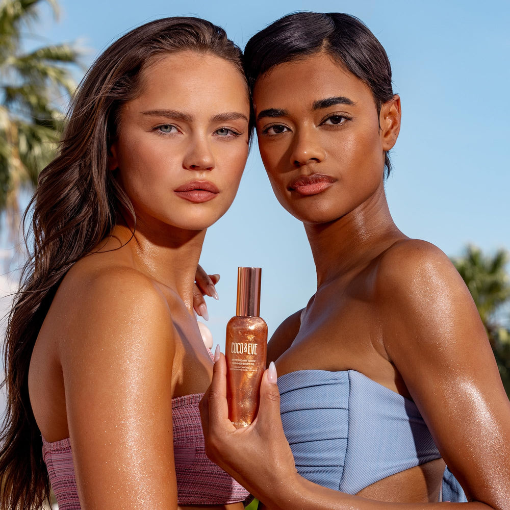 Coco & Eve Antioxidant Glow Shimmer Pearlescent Minerals visible shimmer enhances luminosity.
