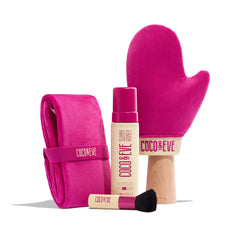 Coco & Eve Bali Bae self-tan set dark packaging for premium, even-toned sunless tan.
