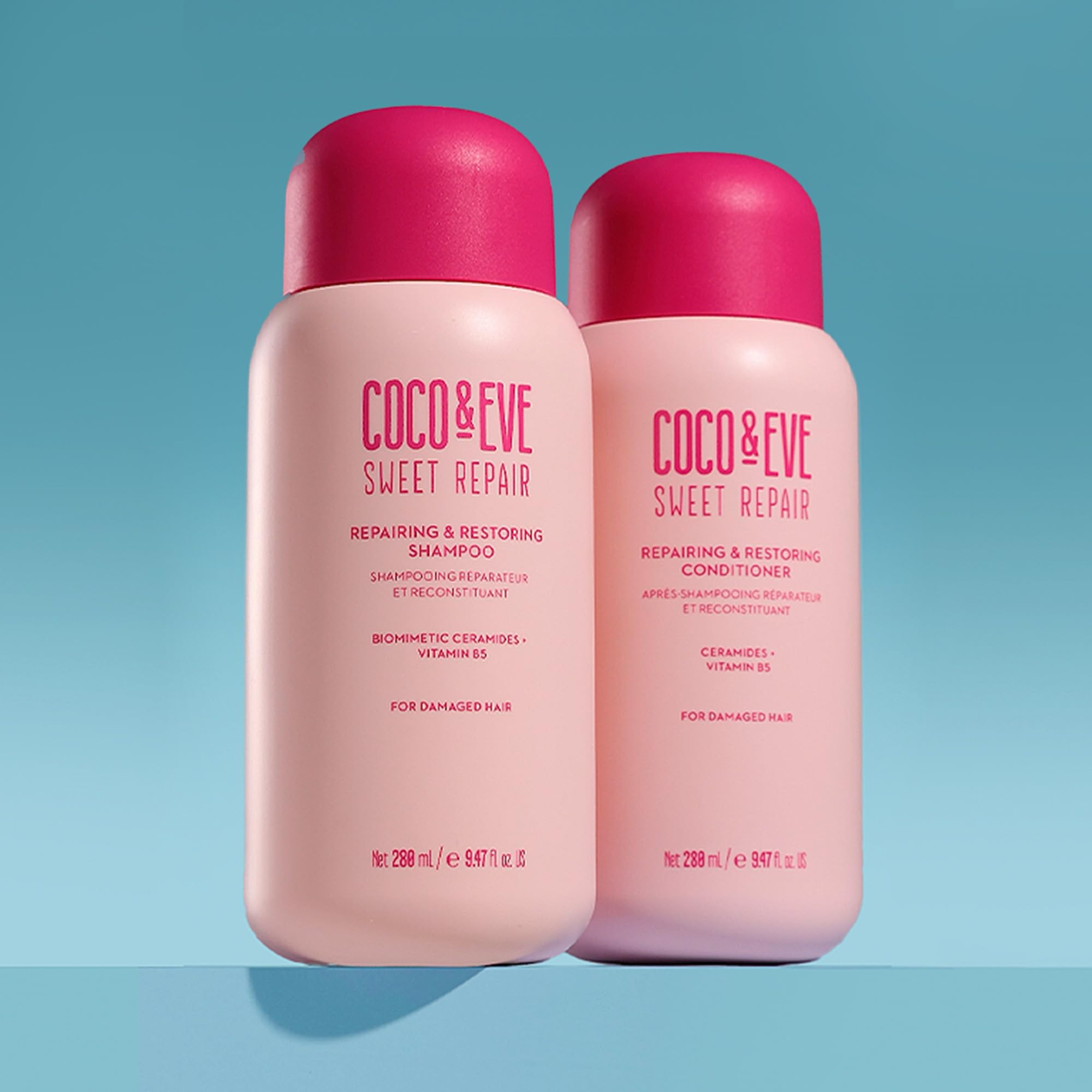 Coco & Eve hair texture before and after using the duo to illustrate strength and frizz reduction