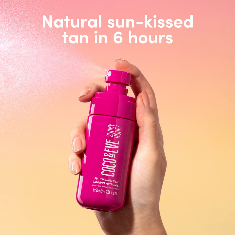 Coco & Eve Face Tanning Micromist spritz action demonstrates even application