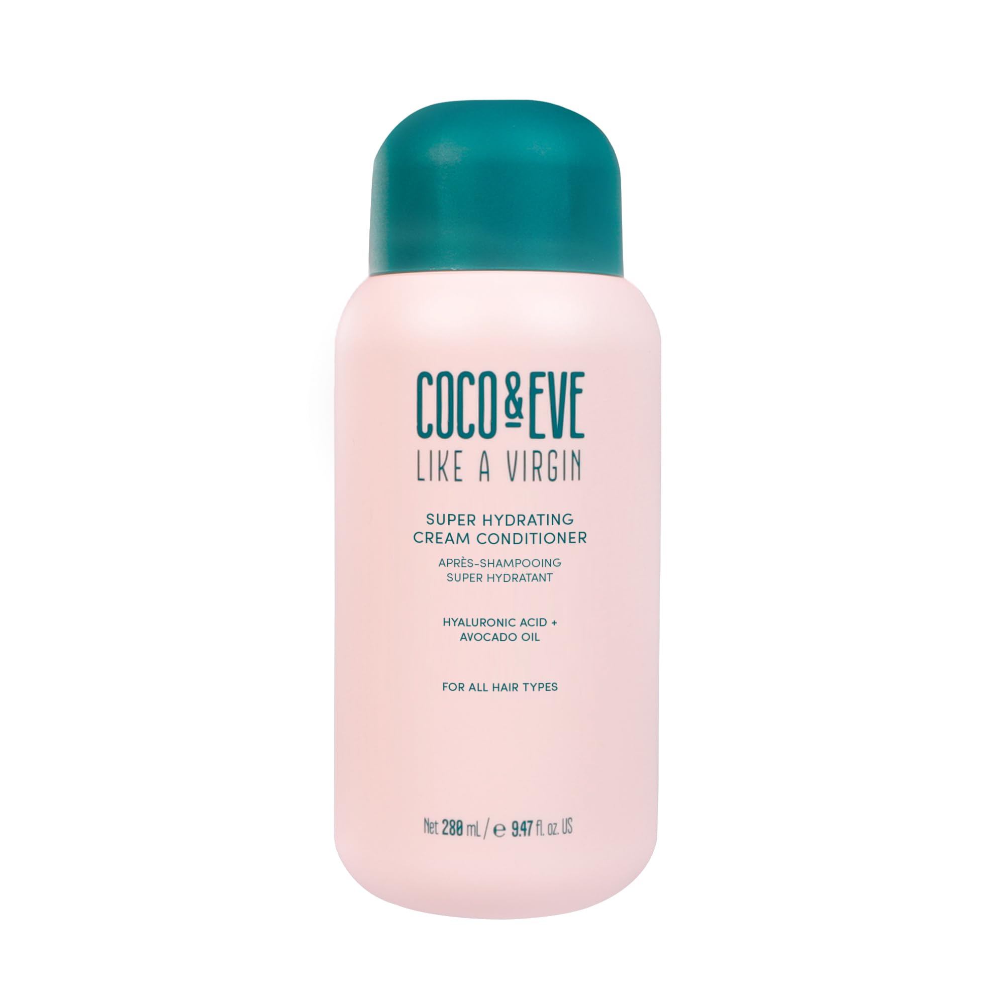 Coco and Eve Like A Virgin conditioner bottle front highlights sulfate-free hydration with argan oil.