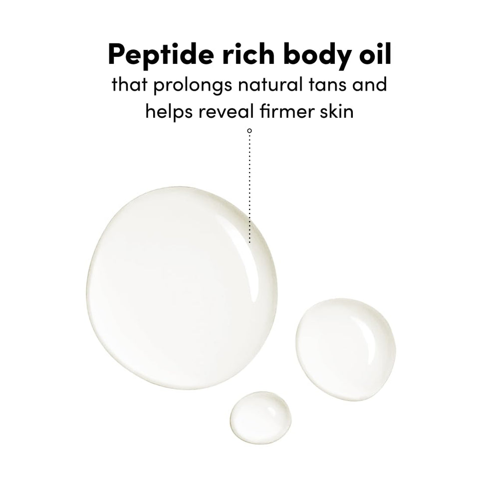 Coco & Eve peptide powered tan activation close up showing even natural bronze tone