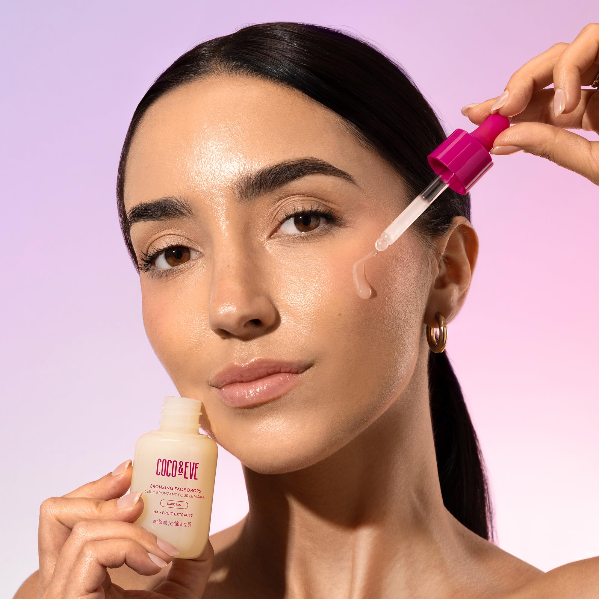 Coco & Eve Sunny Honey application demo shows gradual tanning for a natural look.