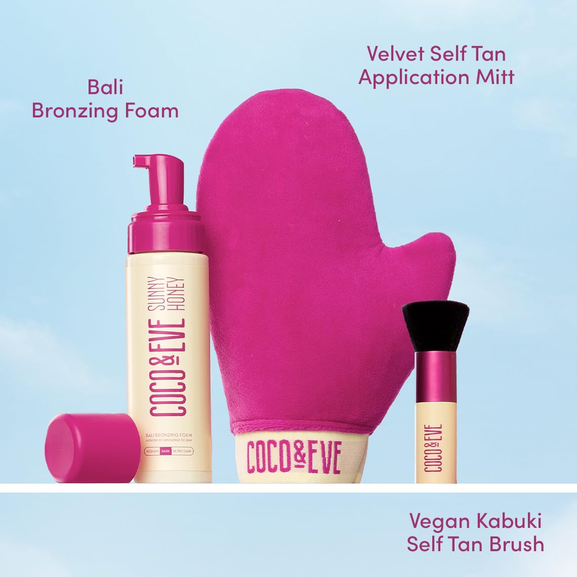 Coco & Eve Sunny Honey Bali mitt applicator for precise, even coverage.